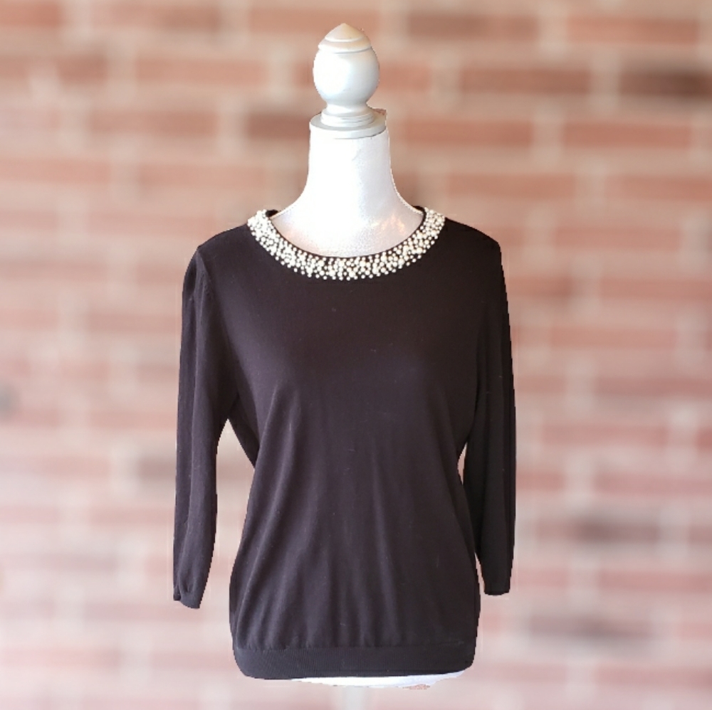 For Cynthia Pearl Knit Sweater Size M